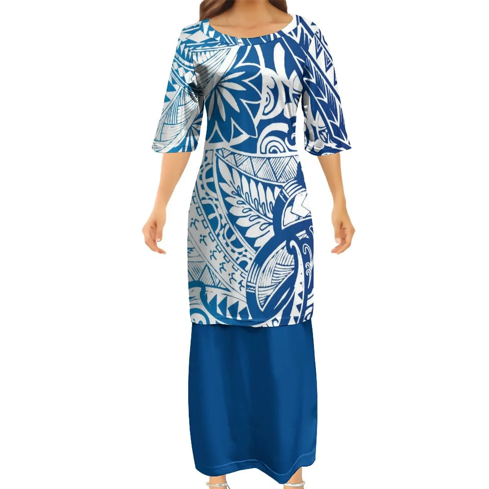 Hawaii Island Style Crew Neck Samoa Puletasi Dress Ptaha Womens Dresses Match Men Shirts Polynesian Couples Clothing