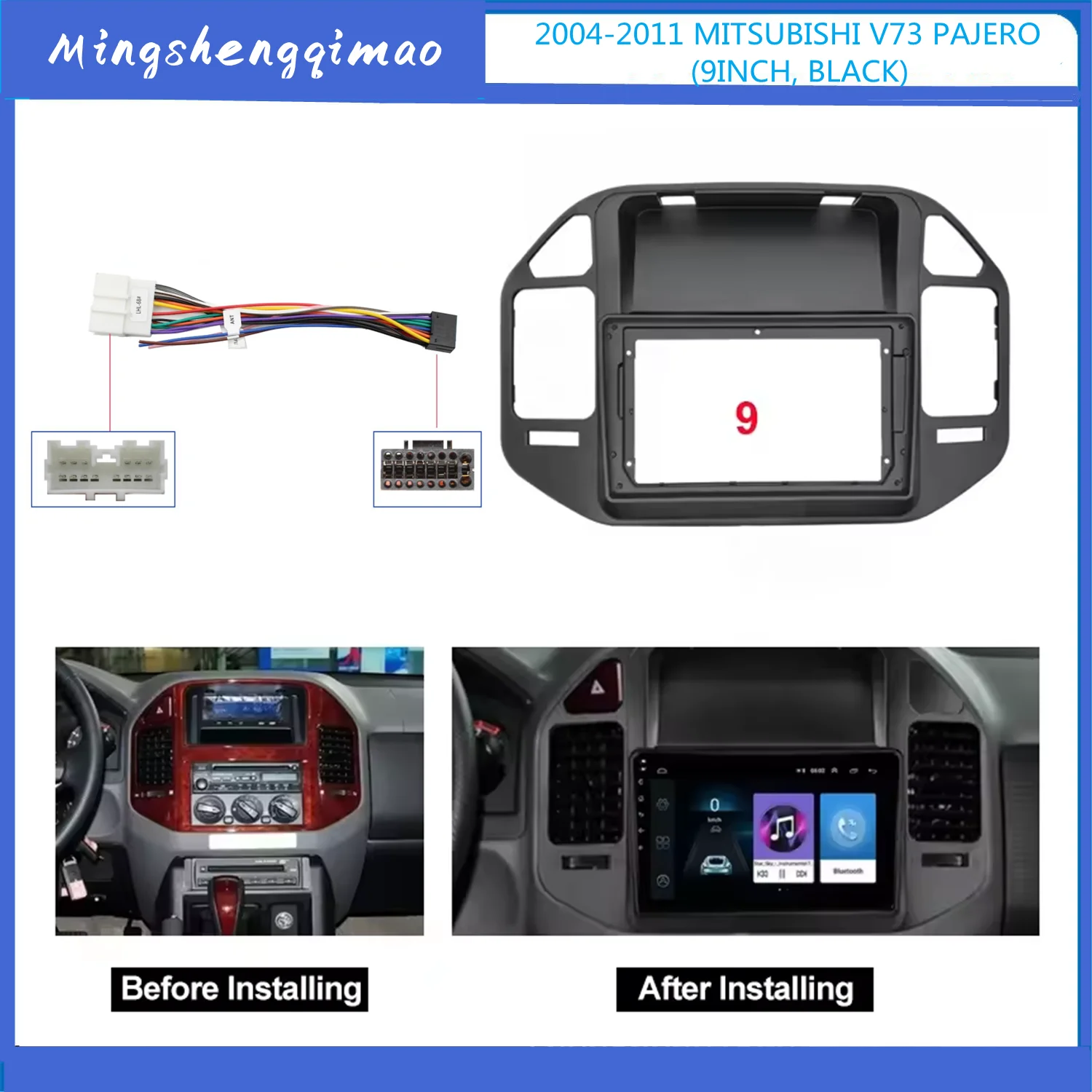 Accesorios para coche Mitsubishi Pajero V73 2004-2011, Marco Fascia de 9 pulgadas, radio, android, tablero, reproductor de dvd