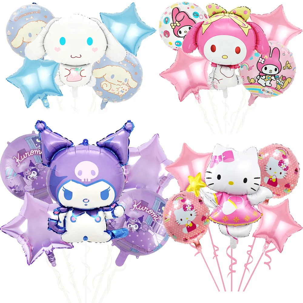 Kuromi Melody Cinnamoroll Hello Kitty Theme Foil Balloons Sets Girls Favors Happy Birthday Decorations Party Balloon