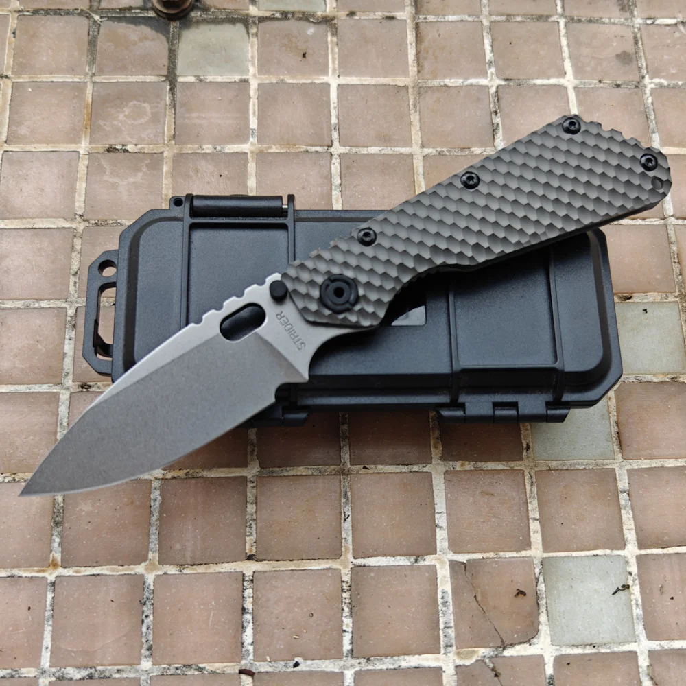 Titanium Handle Frame With Steel Insert SMF Strider Copper Washer AUS10 Drop Blade Camping Hunting EDC Tool JUFULE Folding Knife