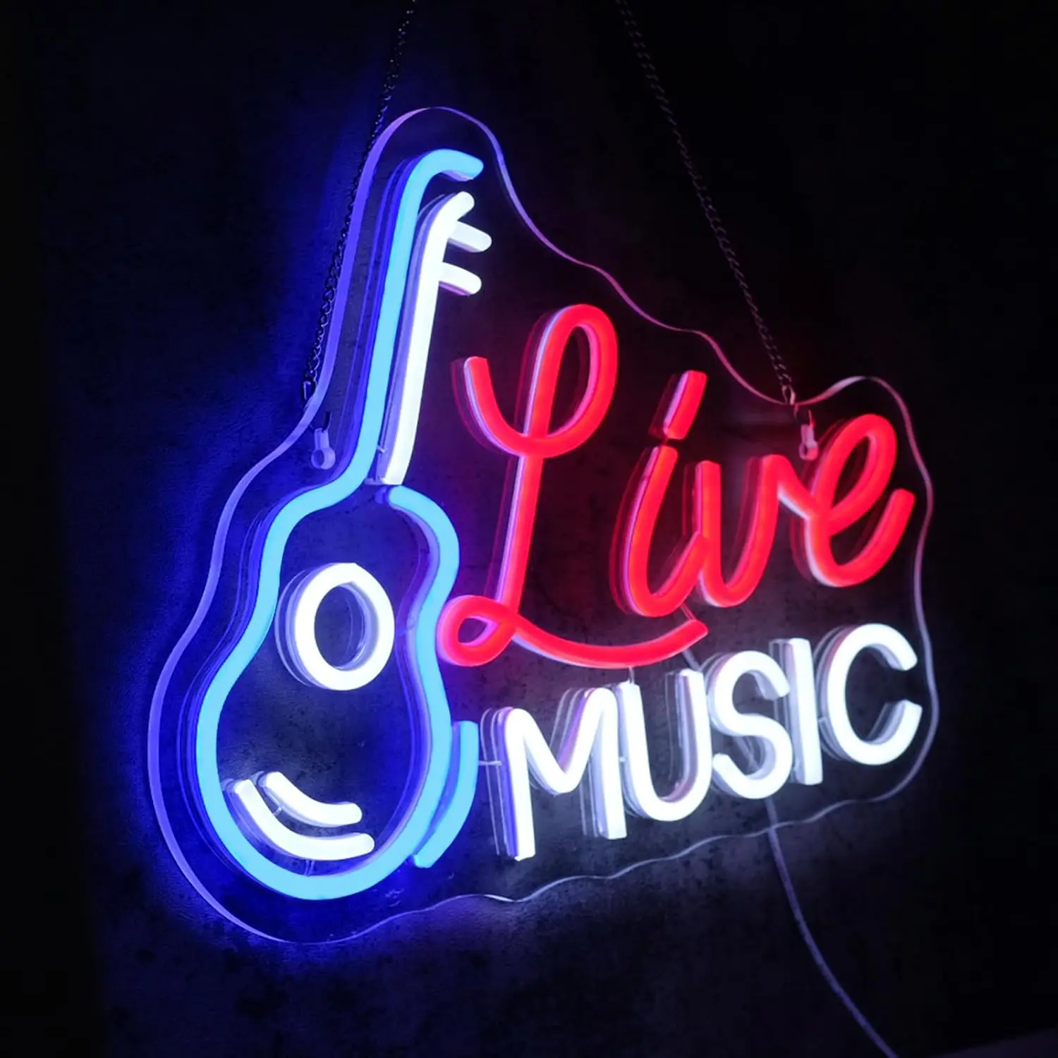 Live Music Neon Sign Guitar LED Neon Light for Bar Music Studio Game Room Bedroom Wall Decor Birthday Gifts USB Powered