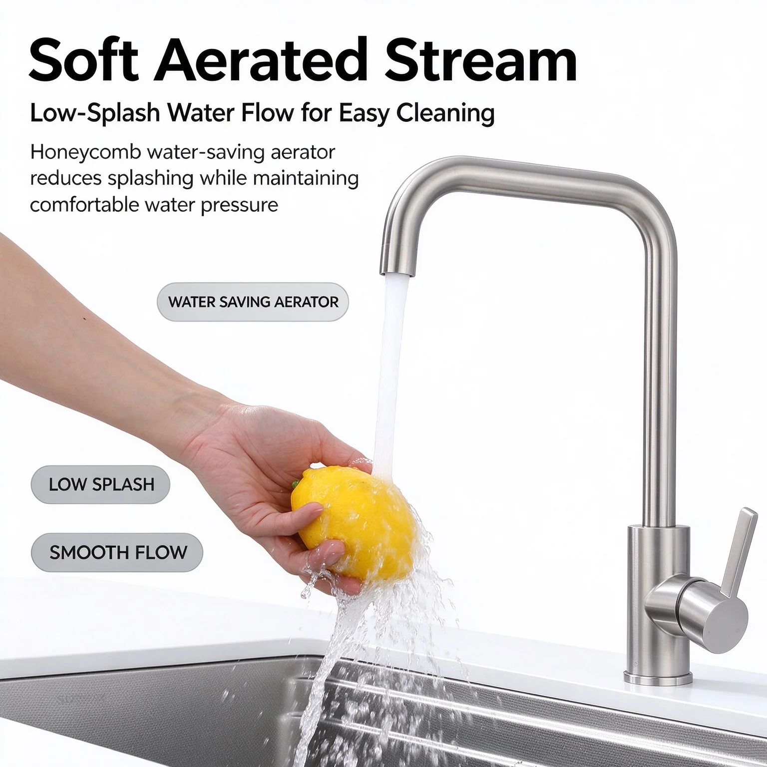 Kitchen Faucet Anti-Splash 316 Thickened Stainless Steel Hot & Cold Water Mixer Tap, 360° Rotatable Sink Tap for Balcony, Basin