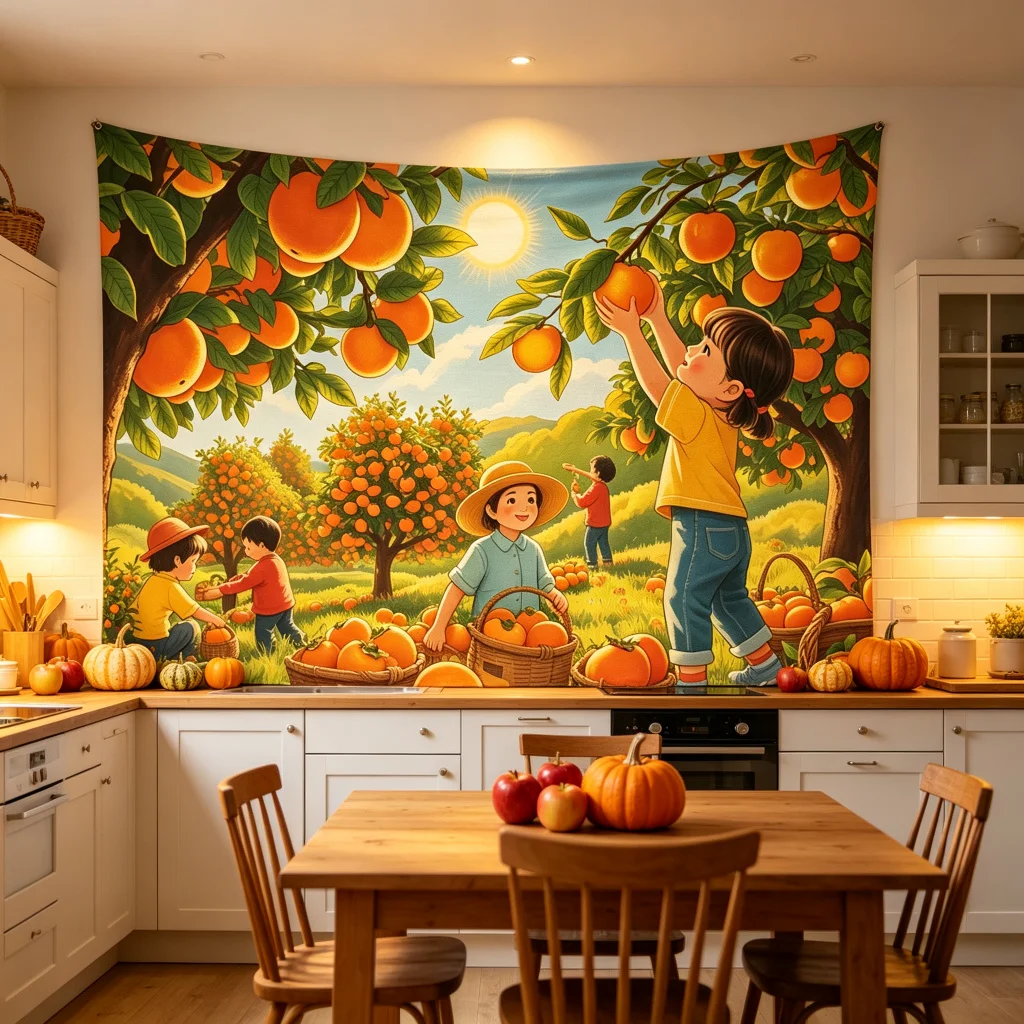 1PC Fall Orange Orchard Harvest Print Backdrop Banner, Bedroom Photo Background, Polyester, Party Decoration, Home Decor