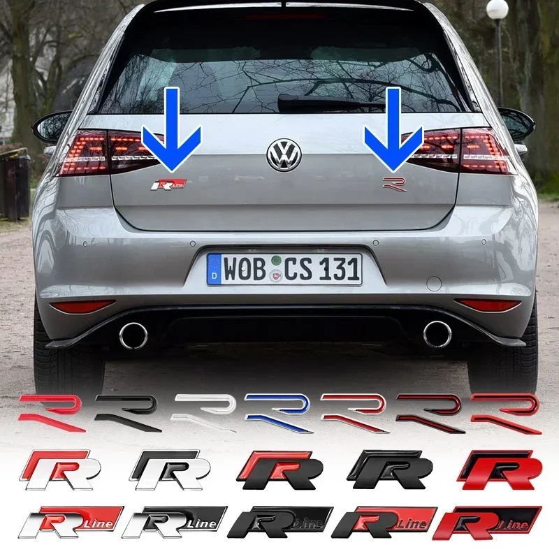 R logo Emblem Car Metal Body Tail Trunk Sticker Accessories For Volkswagen Tiguan Bora POLO PASSAT CC Touran GOLF Jetta Arteon