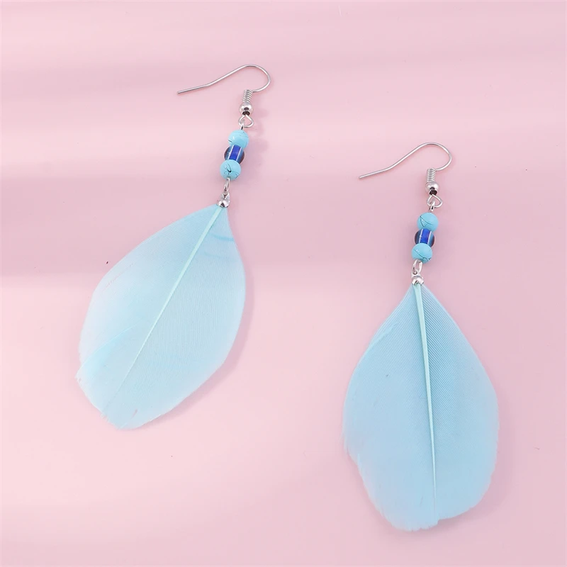 Fashion Blue Feather Drop Earrings for Women Girls Party Festival Jewelry Gifts