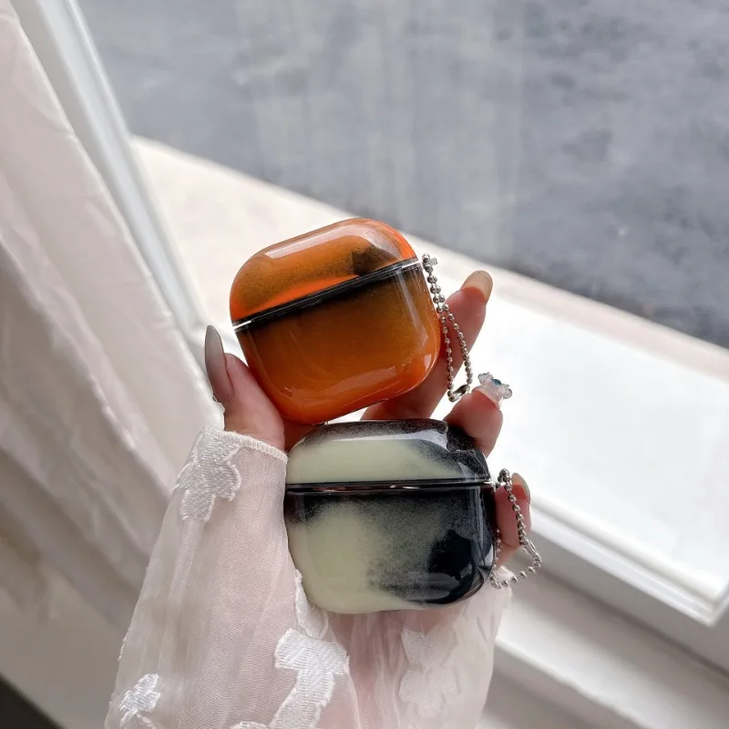 

Динамический светящийся чехол для наушников с зыбучим песком для AirPods 2 3 4 Pro Pro2 Pro3, чехол для наушников с движущимся песком и блестками, темный корпус