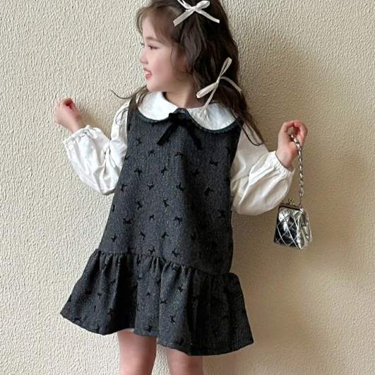 

Girls Suit 2025 Autumn New Children's Clothing Korean Style Girl Baby Sweet Baby Shirt Strap Dress Two Sets of Casual Simple