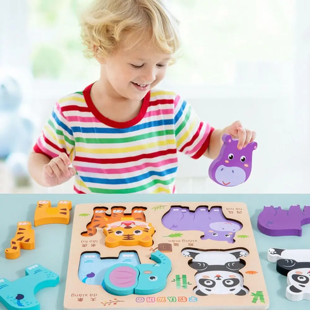 

Matching Toys Wooden Toys 3D Puzzles Montessori Pattern Cognitive 4 in 1 Puzzle Board Portable DIY Animal Traffic Jigsaw Toys
