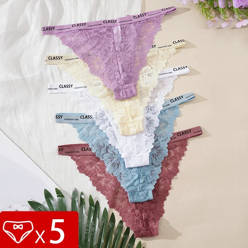 

5 шт./упак. разноцветные модные женские трусы с буквенным декором и цветочным принтом, нижнее белье, дышащие удобные женские трусики, элегантное нижнее белье