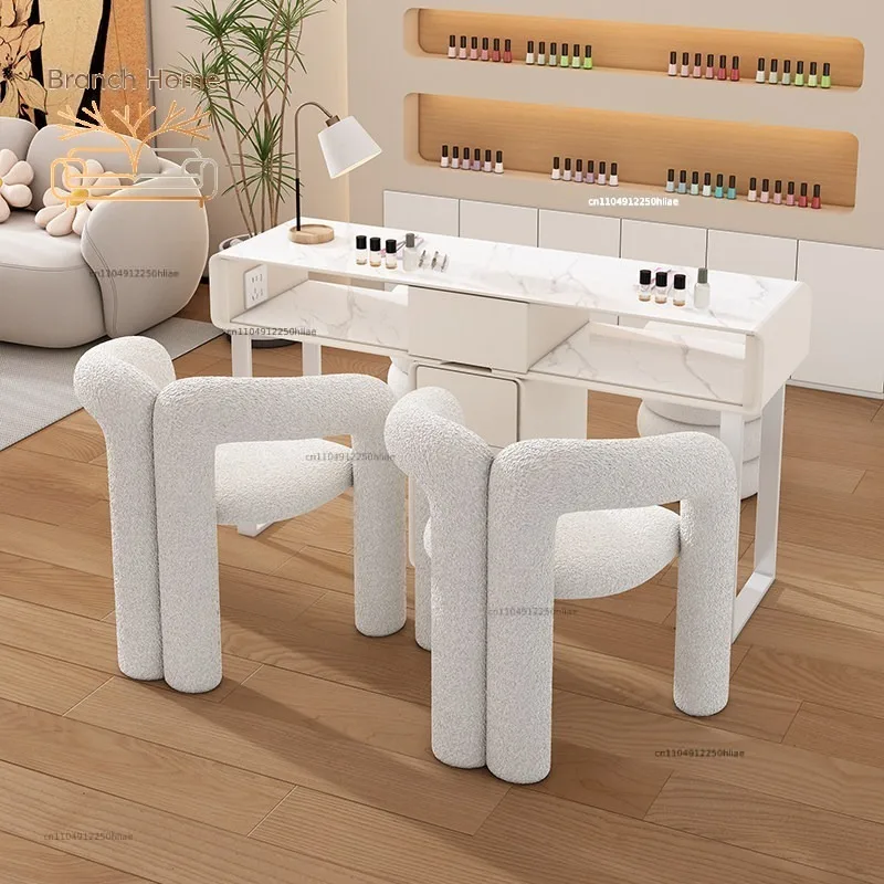 Cream wind all solid wood manicure table manicure table and chair set Japanese rock slab single double manicure and nail salon