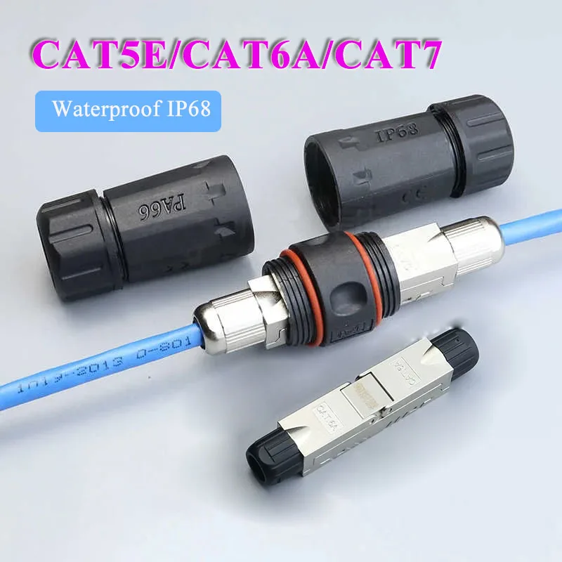 Waterproof CAT6A CAT7 Network Wire Extension Plug IP68 CAT5E Ethernet Cable Connector Shielding Direct POE Monitoring Joint
