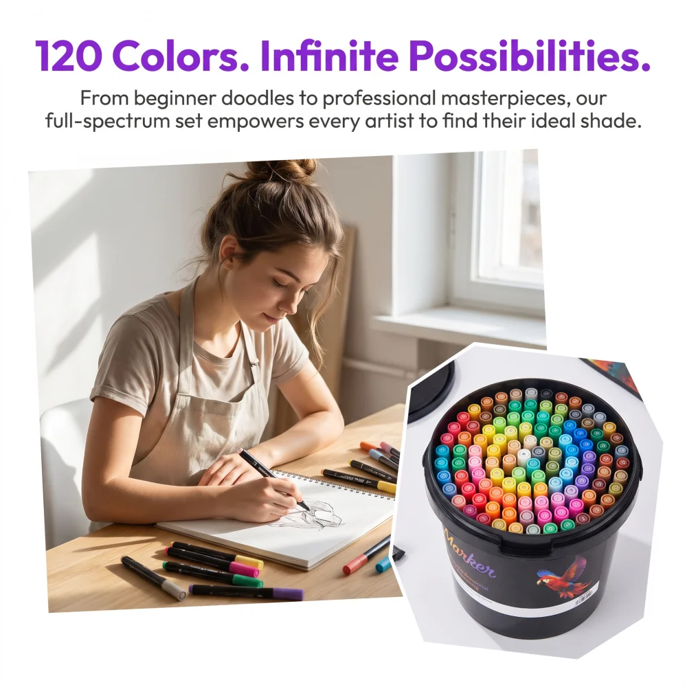 24-120色のアクリルマーカー、バケットパックアートペン、 - Illustration Marker Set のレビューと価格