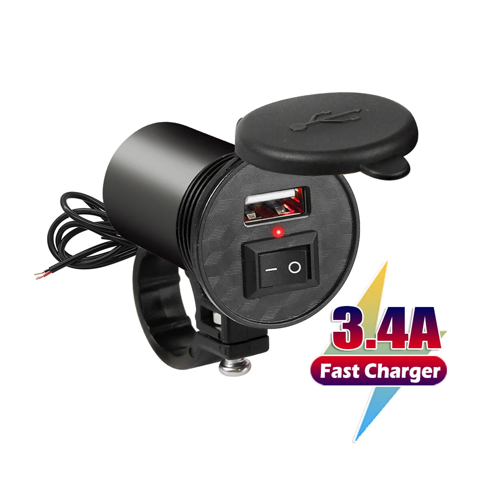 Motorcycle Vehicle-Mounted Charger Waterproof USB Adapter 12V Phone USB Port Phone Charge With Switch Moto Accessory