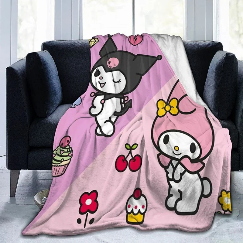 Kuromi Cinnamoroll pluszowy koc miękka flanelowa kołdra zagęszczony koc na drzemkę Cartoon moja melodia Sofa koc dekoracyjny prezent na boże