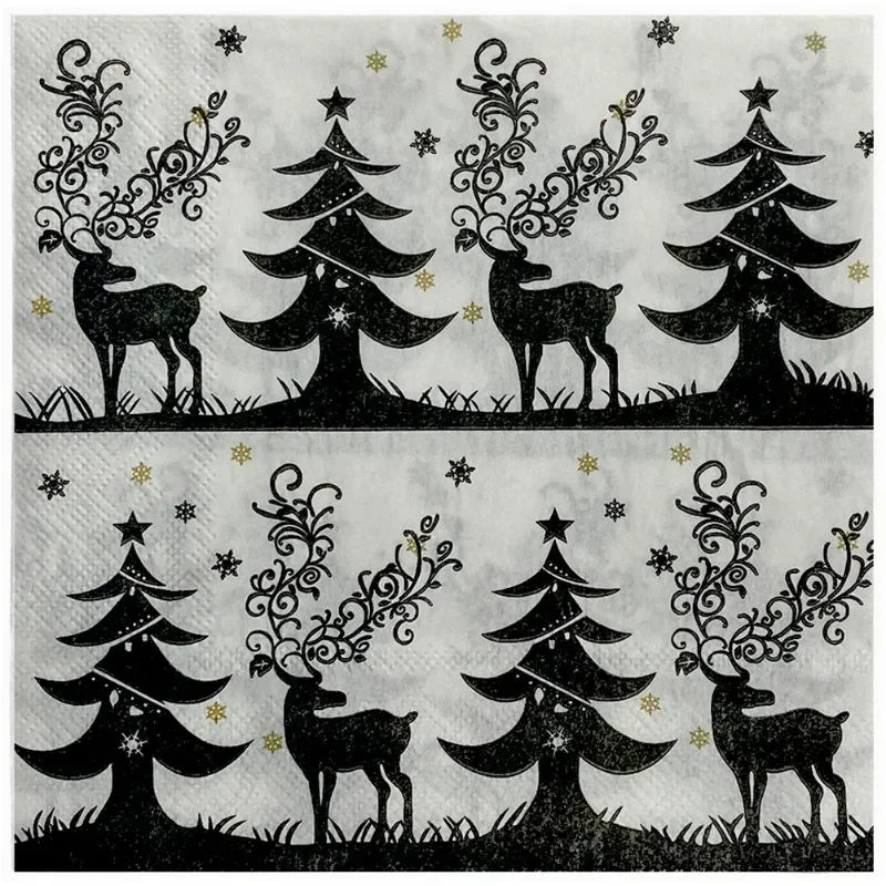20 pezzi 33 cm 2 strati in bianco e nero albero di Natale tovaglioli stampati carta da tavolo per feste carta da pittura decorativa carta da decoupage fai da te