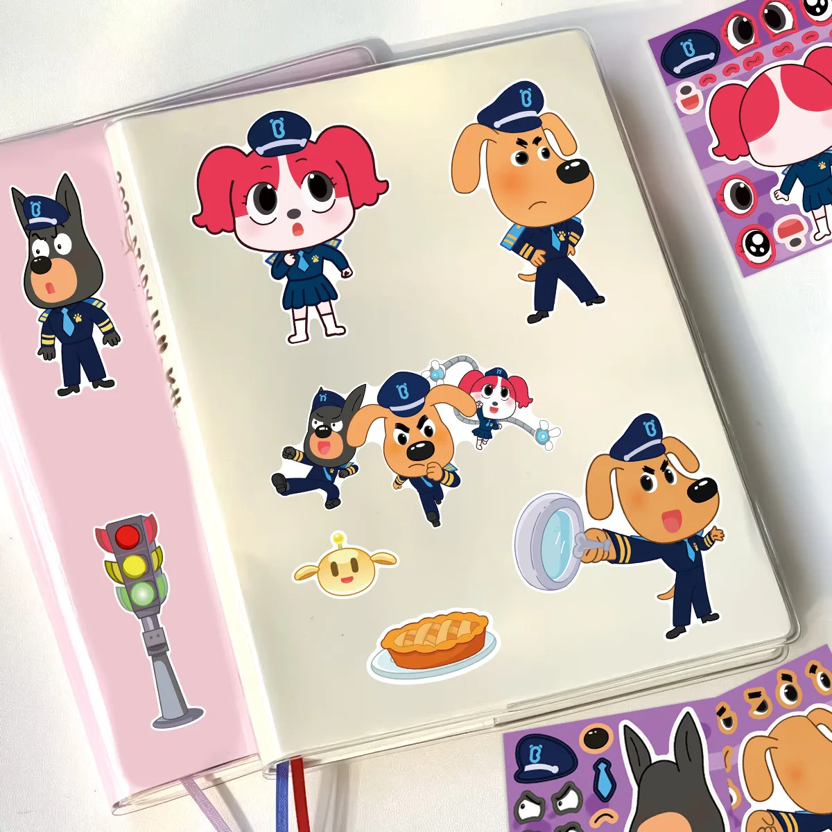 8Sheets Cartoon Dog Sheriff Make A Face Puzzle Stickers Kids Make Your Own DIY Game Children Jigsaw Education Toys