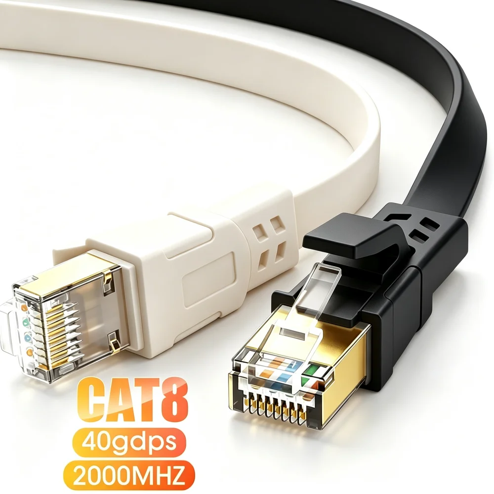 Ethernet Cable CAT8 Flat 40Gbps 2000MHz Rj45 Internet Network Cable Shielded Patch Cable Cat8 for PC Modem Laptop PS 5 Router