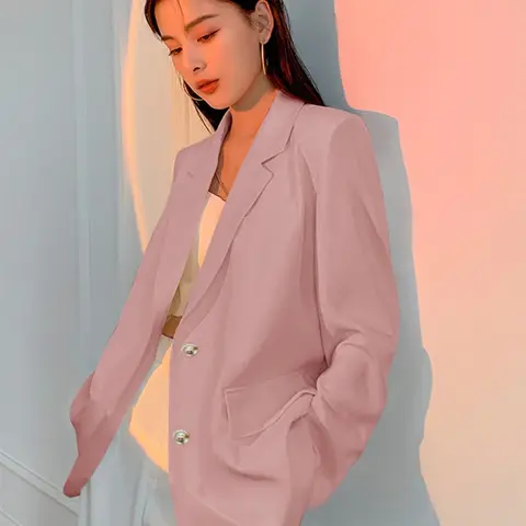 Spring 2025 Women's Petite Pink Korean Style Versatile Short Suit Jacket Fashionable Commute Polyester Fiber Single Button
