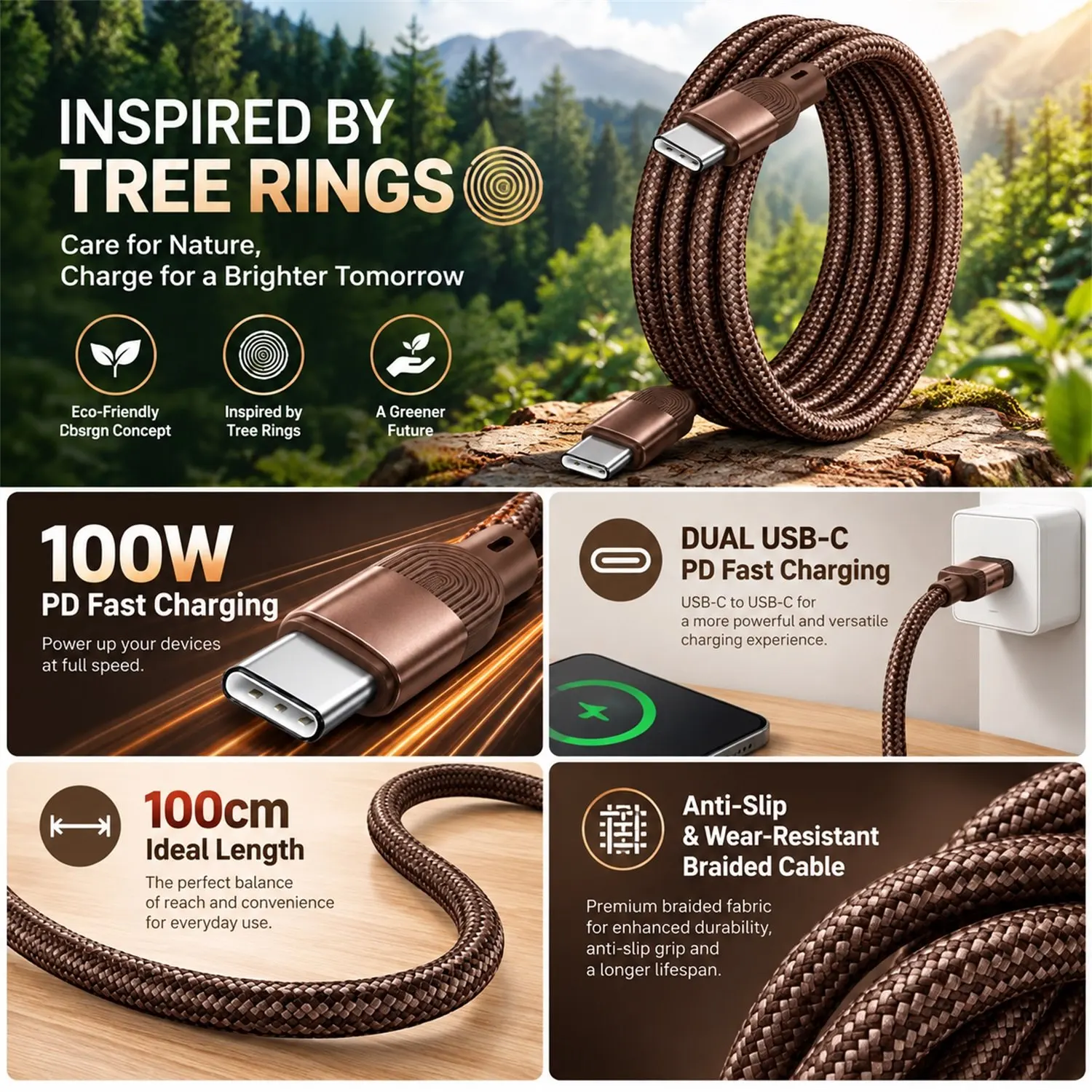 100W Fast Charging Type-C Cable for iPhone 16/17/Xiaomi/Samsung - Durable Mobile Phone Charger Wire Cord