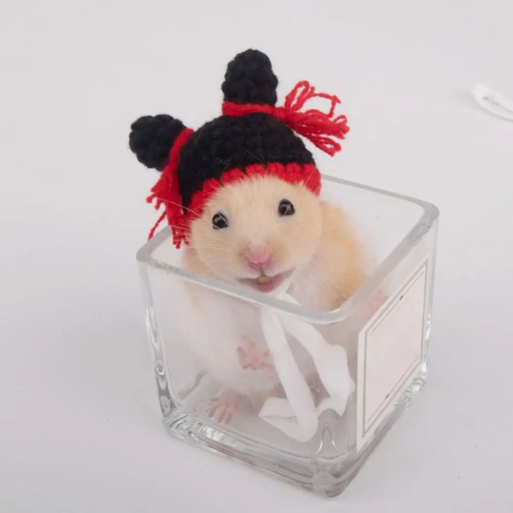 

Pet Headdress Cartoon Hamster Hat Handmade Soft Hamster Headwear Adjustable Small Pet Caps For Parrot Guinea Pig Hamster