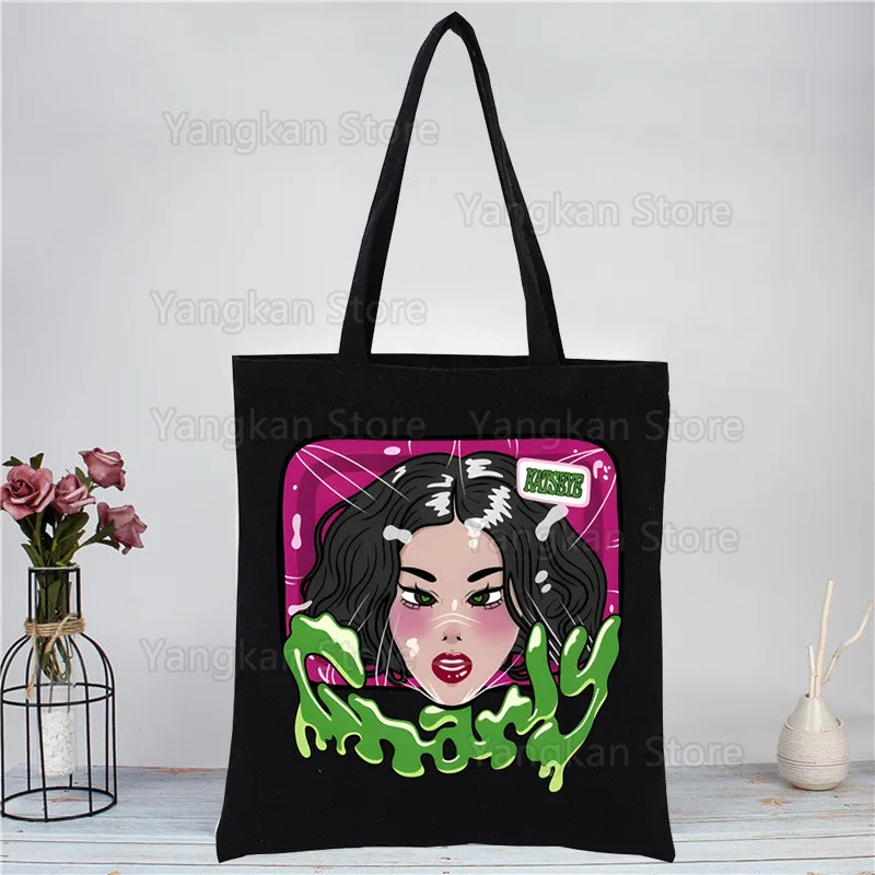 حقائب يد نسائية من KATSEYE Gnarly، حقائب تسوق قماشية، حقيبة تسوق قابلة لإعادة الاستخدام، صديقة للبيئة وقابلة للطي #4