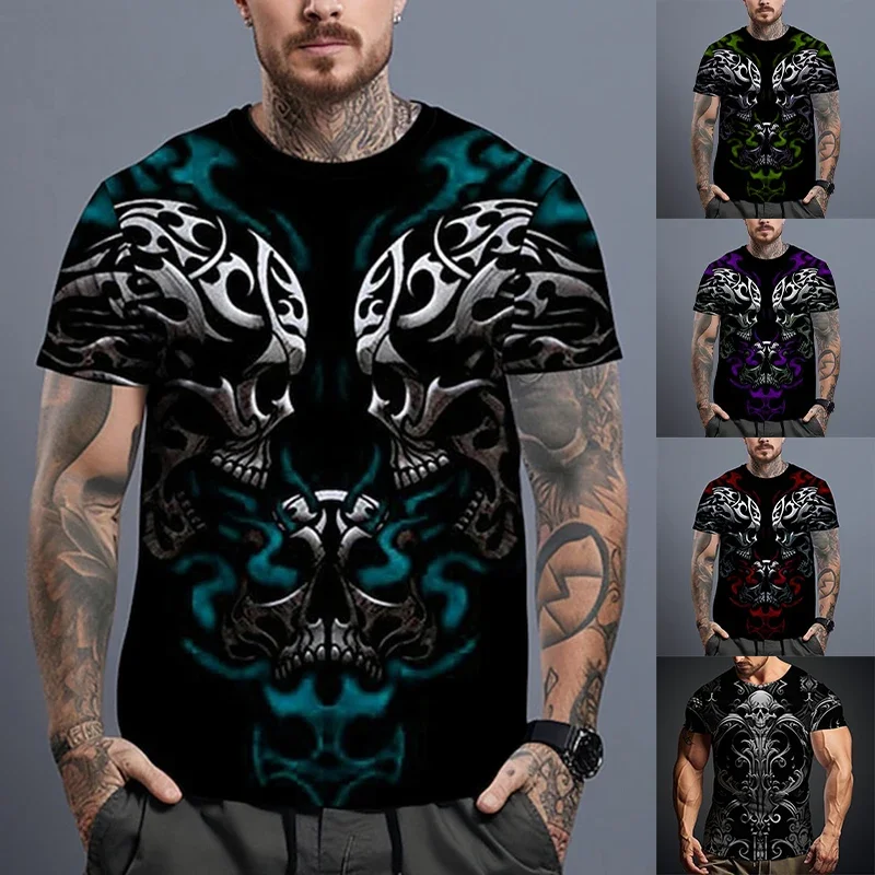 Summer men's quick-drying top short-sleeved round neck print leopard print short-sleeved oversized T-shirt