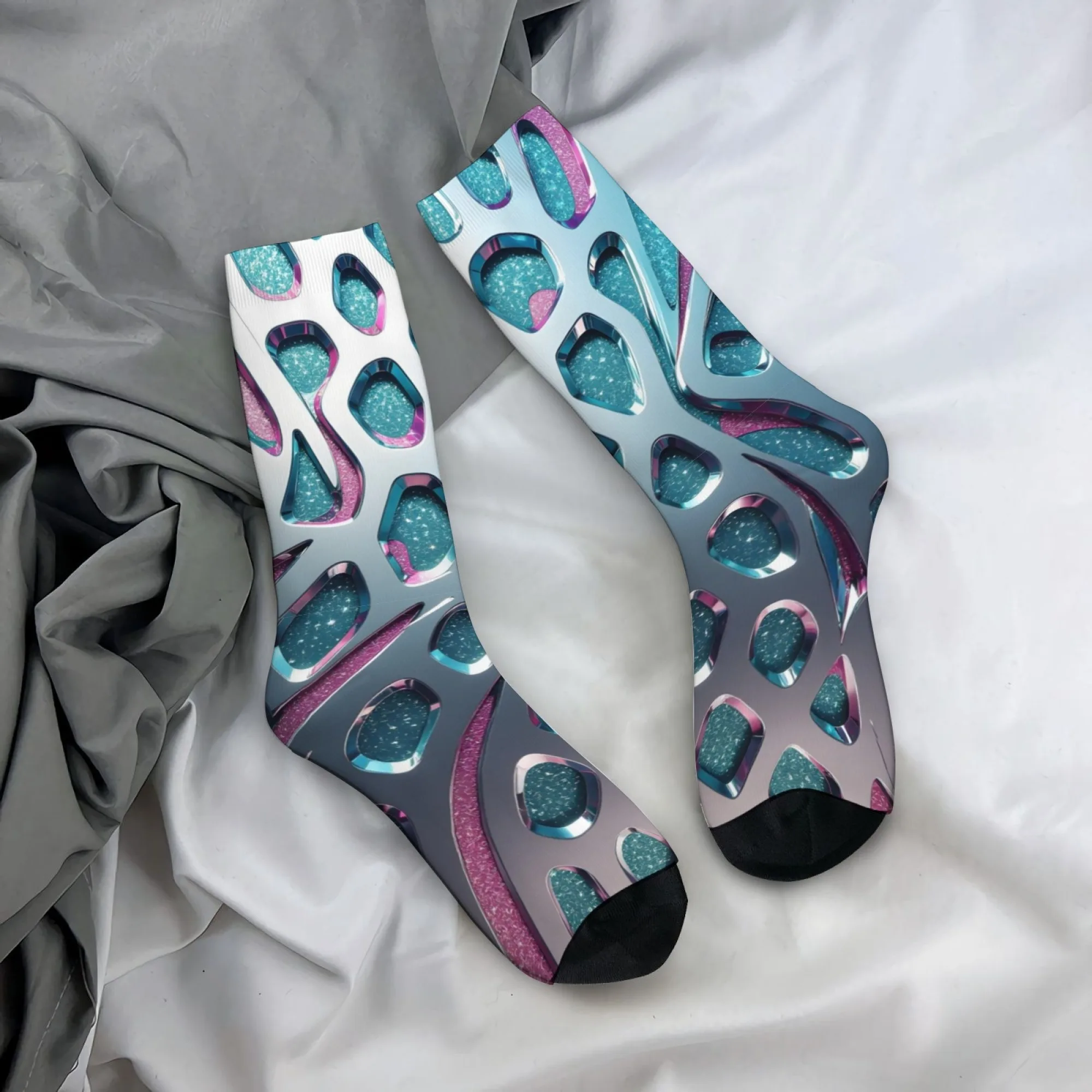 Metallic Hollow Print Socks Non-Slip Elastic Breathable Men's Socks Travel Casual Hiking Crazy Rock Everyday Wear Graphic Socks