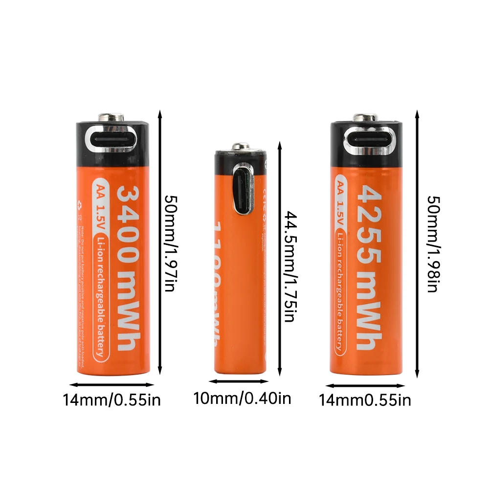 AAA AA USB بطارية قابلة للشحن Type-C 1.5 فولت بطاريات ليثيوم أيون للتحكم عن بعد ماوس مروحة صغيرة بطارية لعبة كهربائية