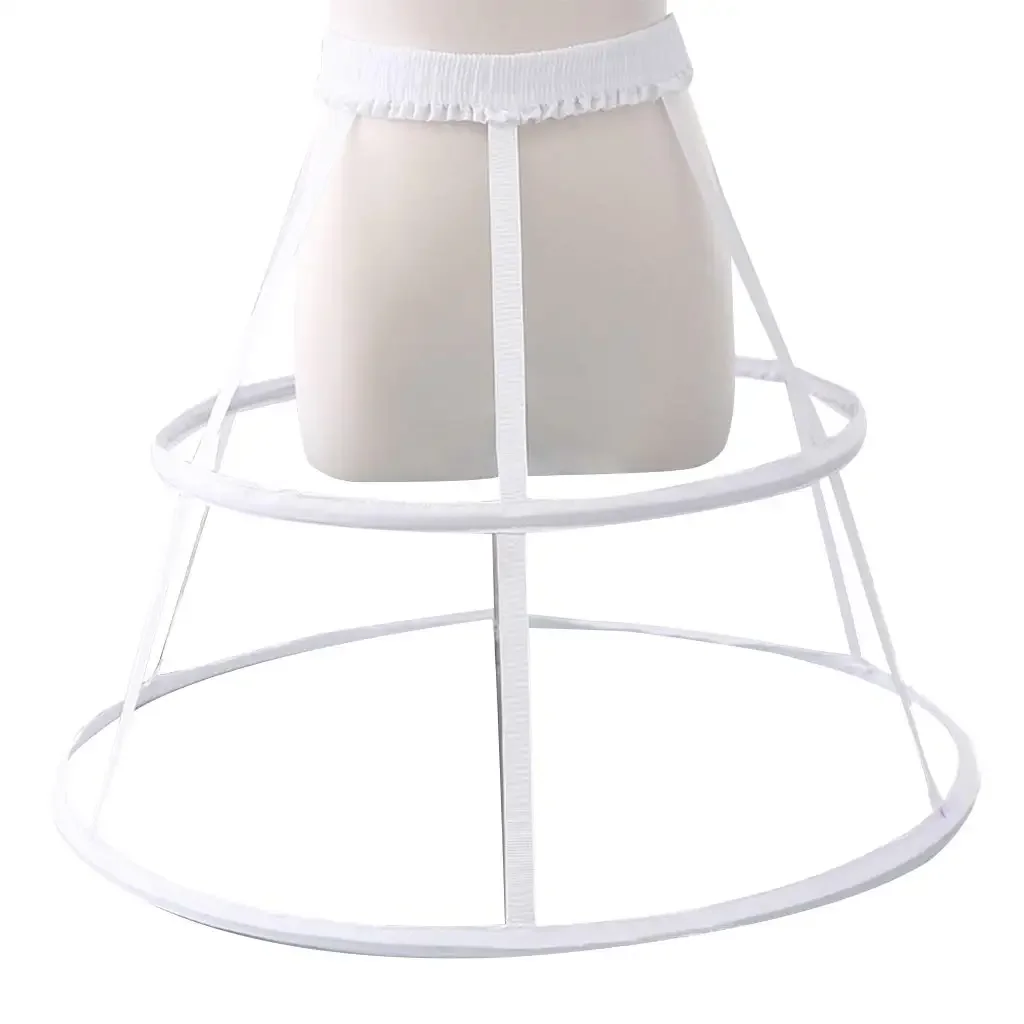 

Women Girls Elastic Waistband Adjustable Pannier Petticoat White Black 2 Hoop Cage Skirt Wedding Bridal Crinoline Underskirt