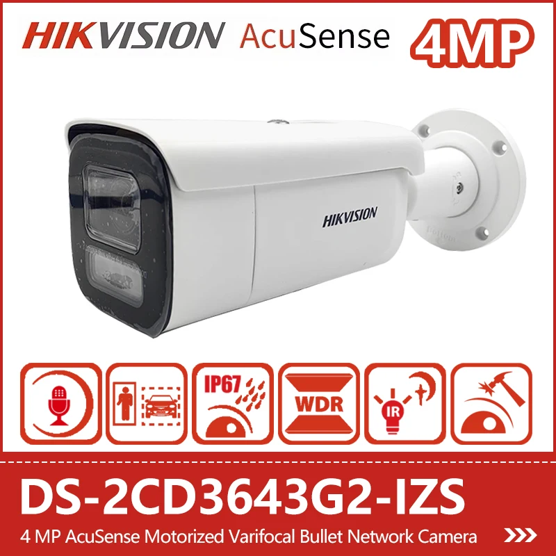 Hikvision 4MP AcuSense Varifocal Bullet Network Camera Support Human&Vehicle Classification WDR Built-in Mic DS-2CD3643G2-IZS