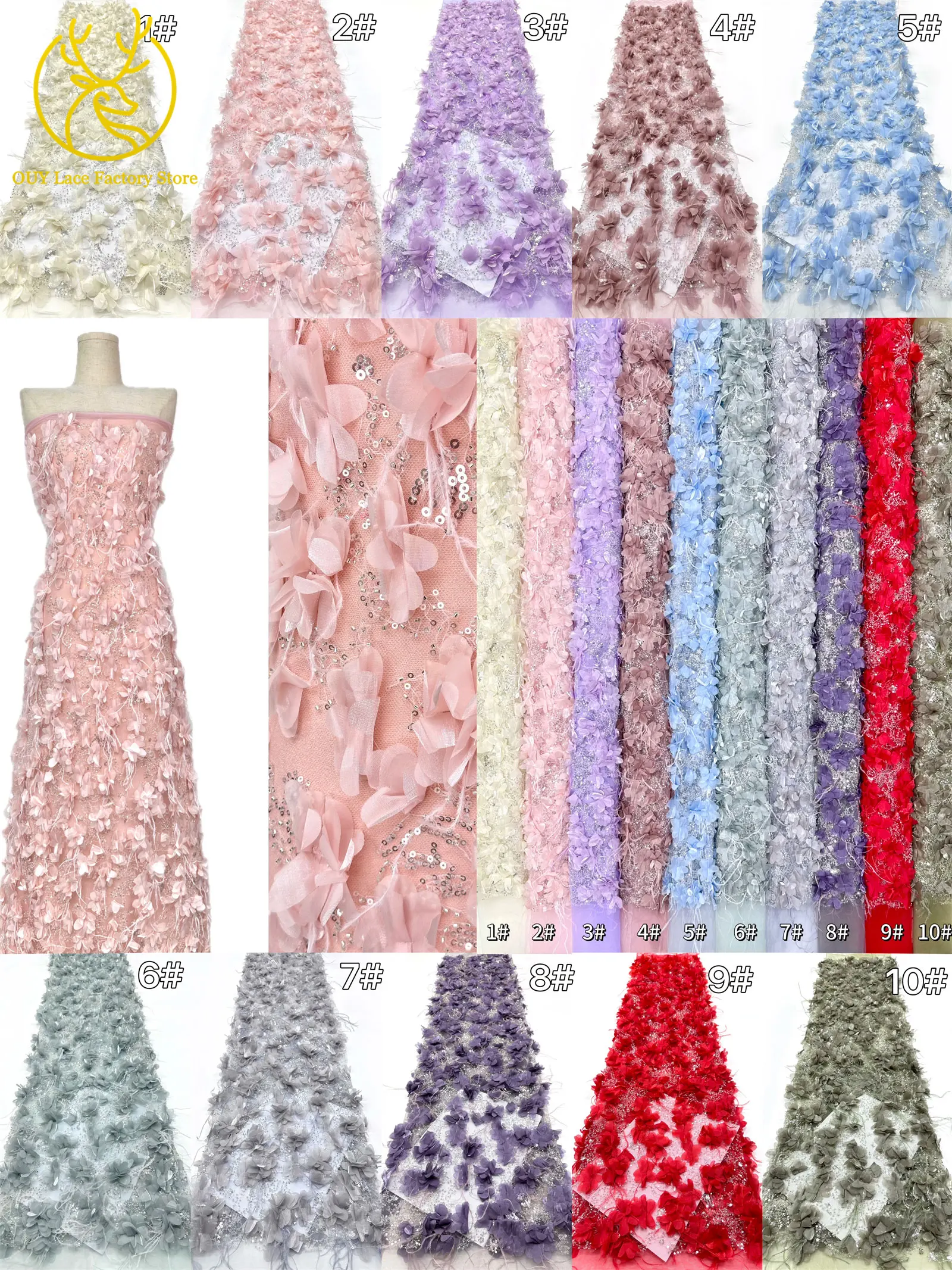 Exquisite 3D-Applikation Französische Pailletten Tüllspitze 2026 Hochwertige Perlenbesetzte Afrikanische Spitze Rotes Nigerianisches Hochzeits-Abendkleid – Detail 33