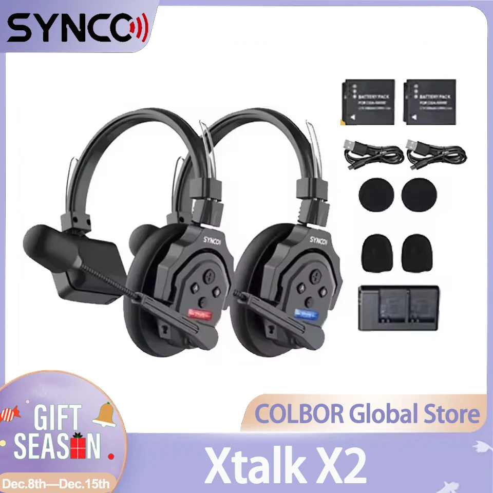 SYNCO Xtalk X2 Wireless Intercom System 2.4GHz Communication Headset With Battery Wireless Microphone for Studio