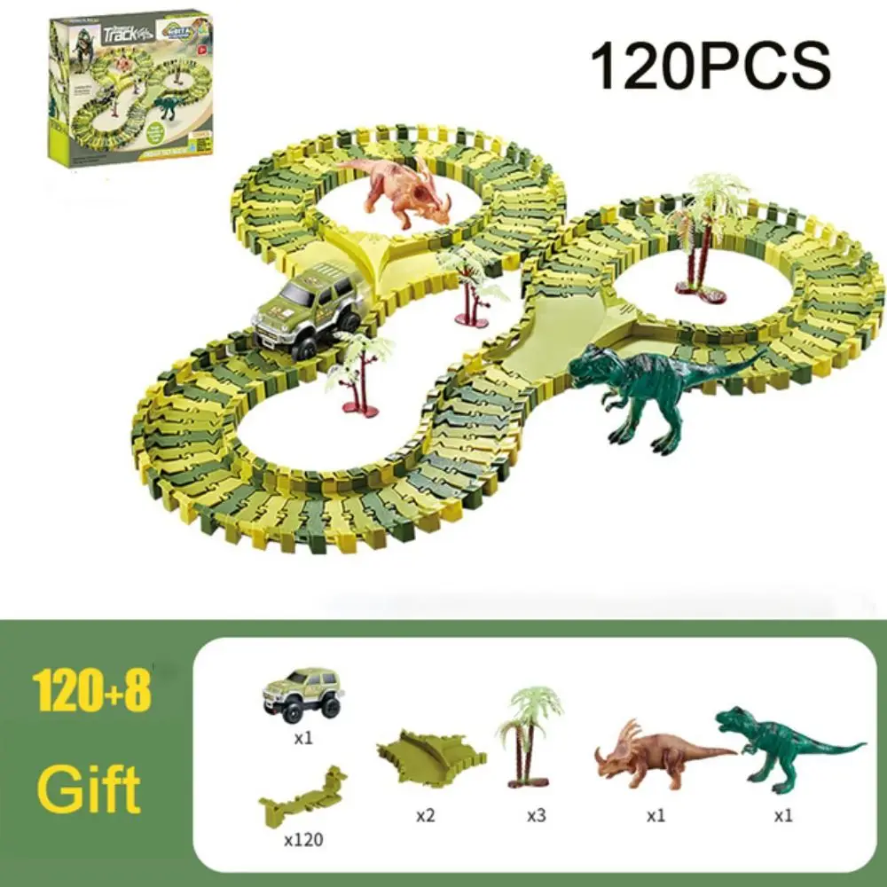 Ensemble de piste de course en plastique créatif pour enfants, voiture de rail verte intéressante, ensemble de jouets de voiture électronique bricolage