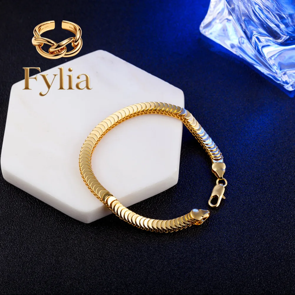 

Fylia Jewelry Luxury 24K 9999 Pure Gold real gold Men's and Women's Snake Bone Scale Bracelet Necklace