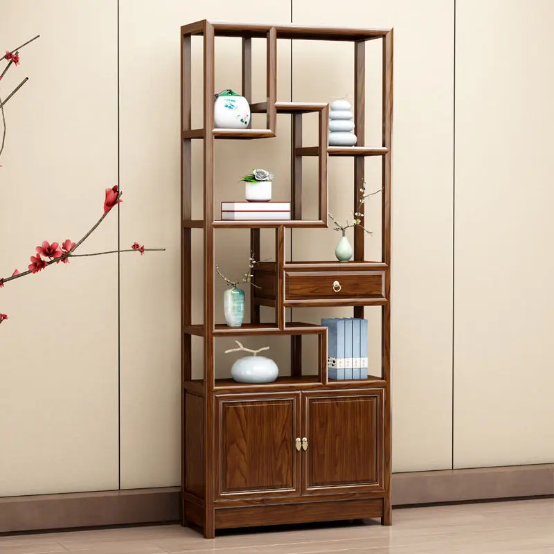 

Retro Bogu frame Solid wood tea room shelf Living room display cabinet Duobao Pavilion office partition entrance