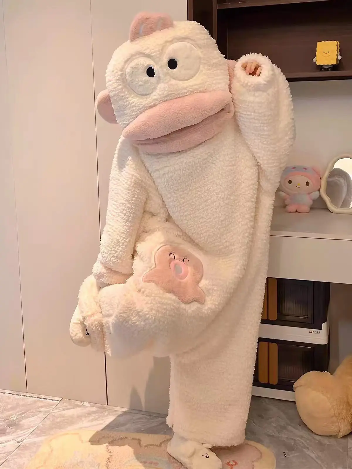 thickened-coral-fleece-unisex-cartoon-sleepwear-jumpsuit-home-clothes-warm-sleep-suit-for-women-with-big-mouth-fish-design