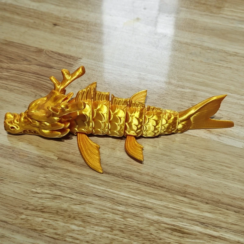 Funny Fun Golden Arowana Pet Ornament Golden Dragon Head Fish Body 3D Printing Carp Jumping Dragon Gate New Year's Mascot