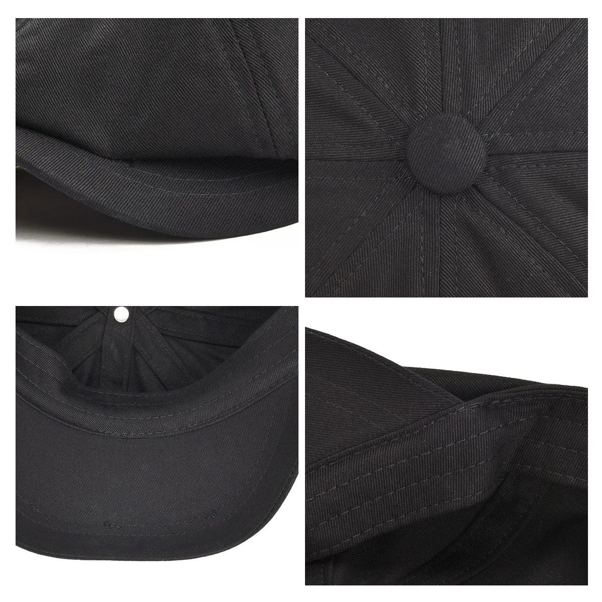 BOTVELA – casquette en sergé de coton pour homme, chapeau à huit panneaux pour garçon boulanger, rétro, grands chapeaux pour homme, Boina noir,