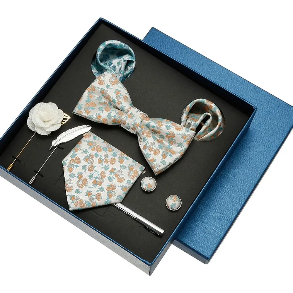 Luxe Zijden Stropdas Zakdoek Set In Een Doos Heren Stropdas Bowtie Manchetknopen Sets Bruiloft Accessoires Vlinder Voor Heren 2023 Vakantie Cadeau