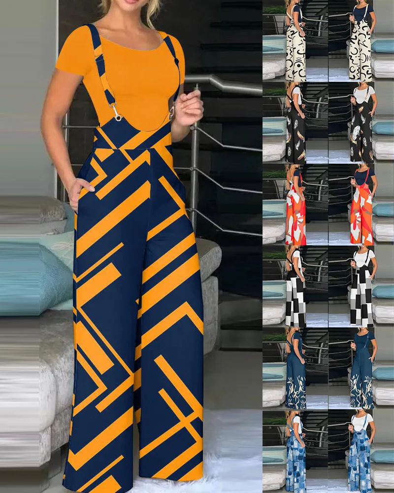 Tuta a gamba larga stampata Faionable Abbigliamento da donna 2023 New Sle Independent Cross-Border Online Store a vita media Lunga Pa...
