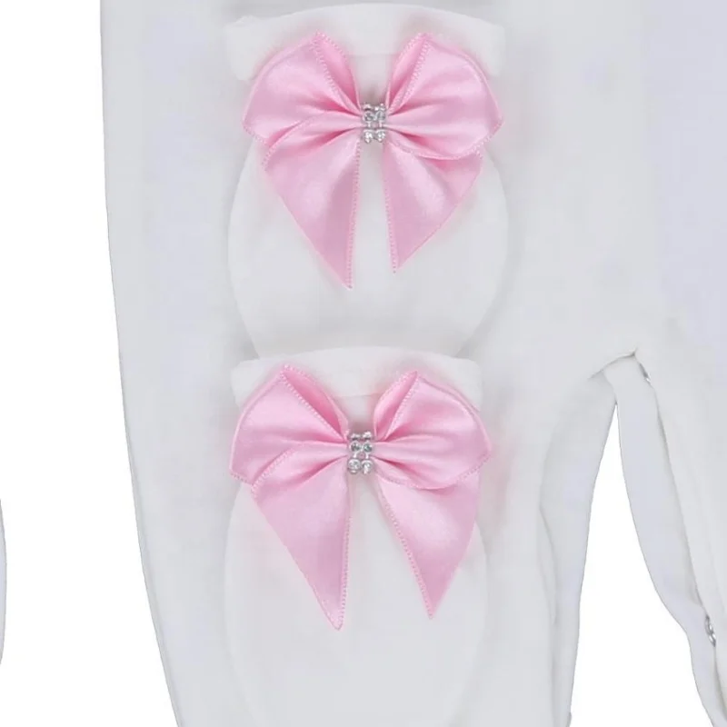 Soft Cotton Newborn Romper 0-9 Months 4Pcs White Baby Pink Silver Rhinestone Crown Bow Footed Jumpsuit Baby Shower Gift
