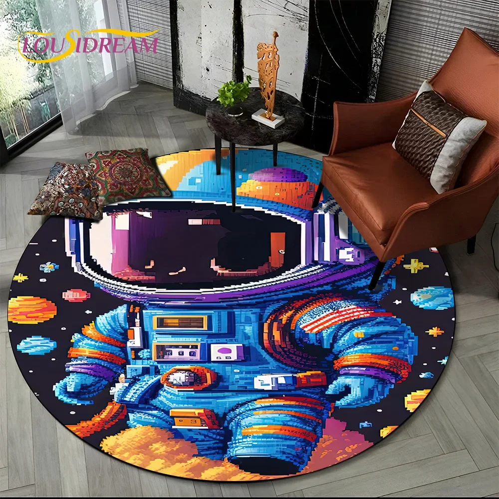 Astronaut Universe Spaceman 3D Outer Space Cartoon Round Carpet Rug for Bedroom Living Room Sofa Decoration,Kid Decor Floor Mat