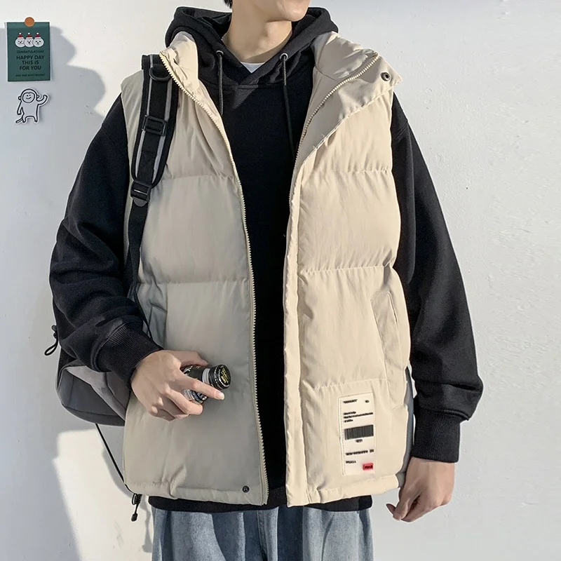 

Loose Fit Men's down Cotton Vest Warm Stand Collar Jaet Autumn Winter New Sle Trendy Student Wear Polyester Fiber Soft