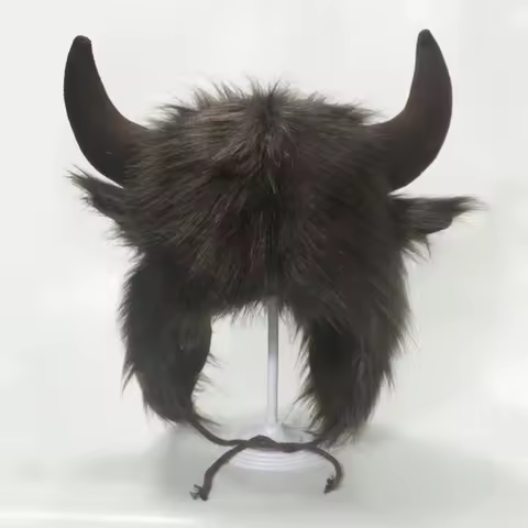 High Quality Unisex Bullhead Hat Thick with Horns Earflap Hat Windproof Fluffy Funny Hat Bomber Hats