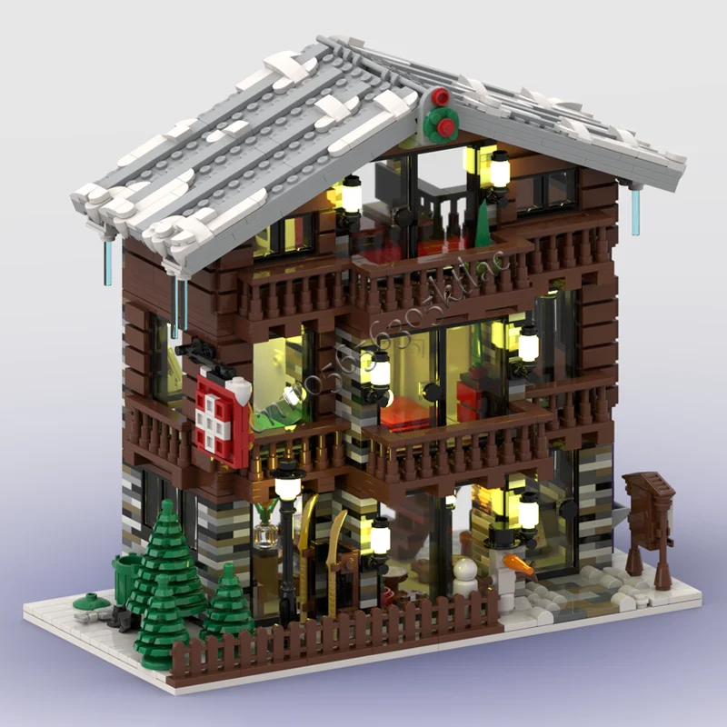 2235PCS MOC Winter Village Swiss Restaurant and Hotel Building ModelDIY Custom Puzzle Technology Creative Assembly Kids Toy Gift