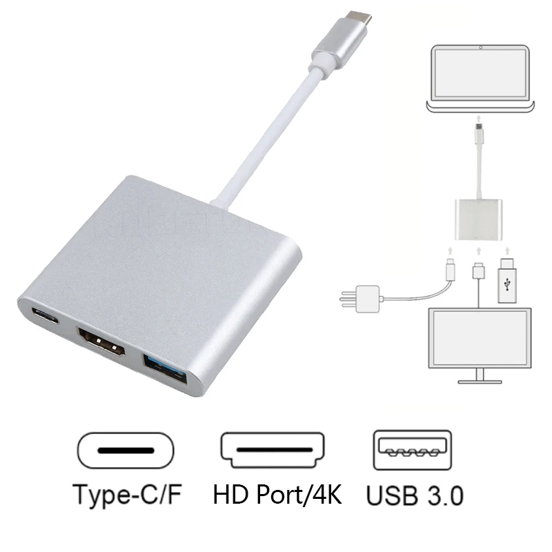 kebidu Type c to HDMI-compatible Converter Adapter Usbc to HDMI-compatible/USB3.0/Type C Adapter Type-C HUB Aluminum For Macbook