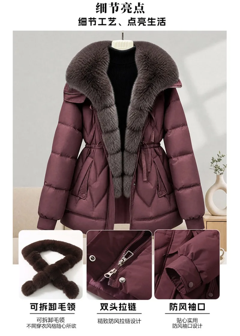 Parkas Women Down Cotton Jacket 2026 Winter Coat Large Fur Collar Warm Mid Long Cotton Padded Jacket Female Outerwear Overcoat