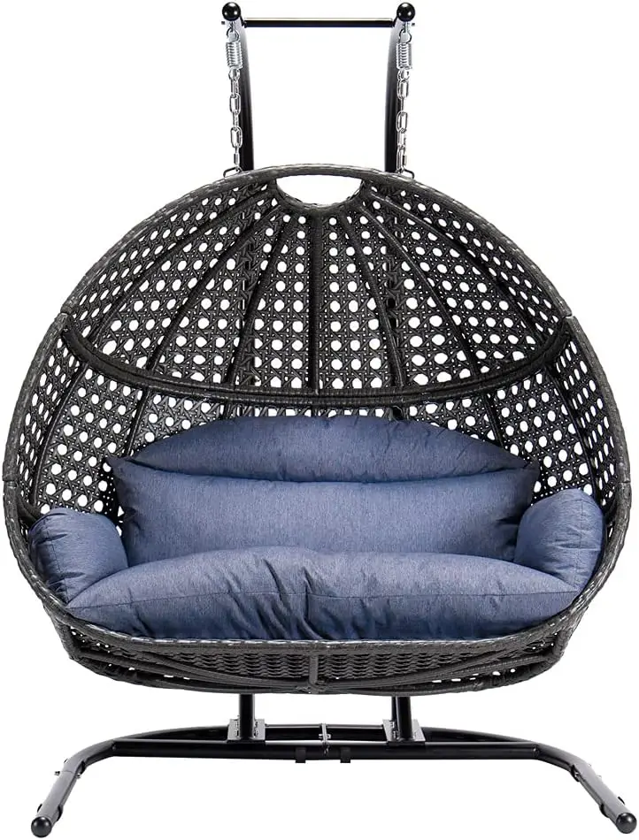 

Double Egg Chair with Stand, 2 Person Heavy Duty Hanging Wicker Rattan Swinging Chair Hammock Nest Chair for Indoor Outdoor Pati