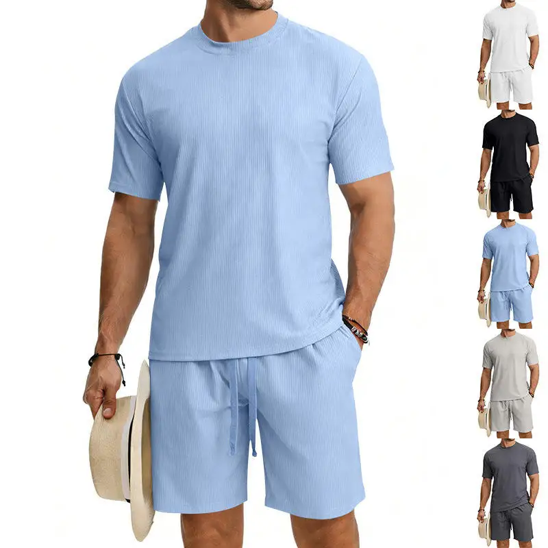 

Men's Summer Casual Cool Breathable Loose round Neck Short Sleeve Shorts Set T-Shirt Fabric Youth Fashion Clothing