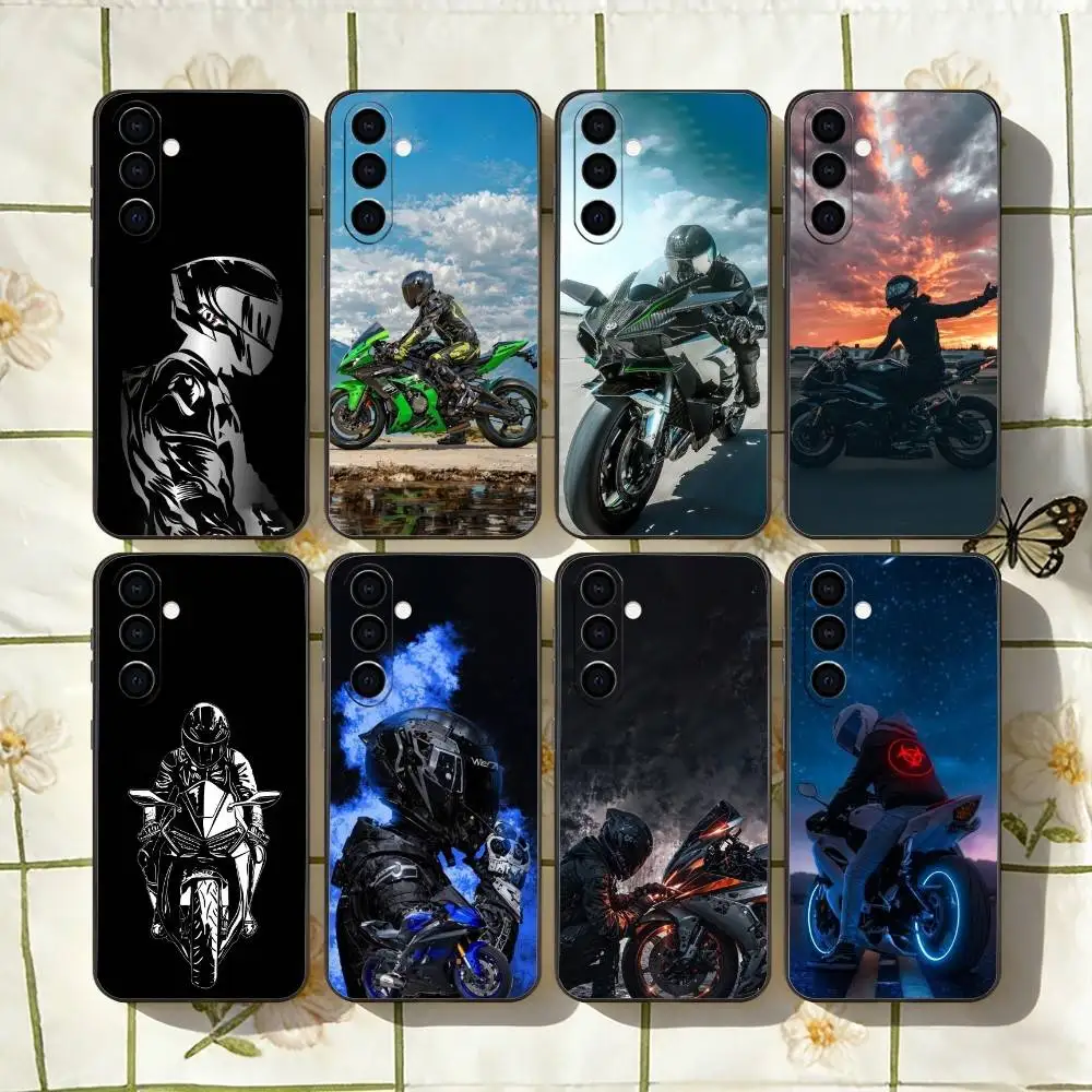 M-Motorcycle Rider Phone Case For Samsung Galaxy A73,A72,A71,A70,A53,A52,A51,Others Soft Black Cover